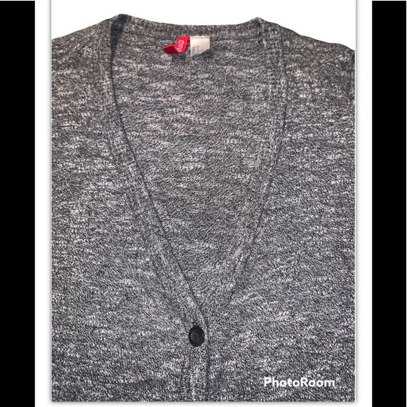 H&M Divided Charcoal 5 Button V-Neck Cardigan Elbow Patches Women’s Size 4 - Picture 4 of 11